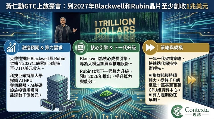 皮褸黃GTC上再放豪言：到2027年Blackwell和Rubin晶片至少創收1兆美元