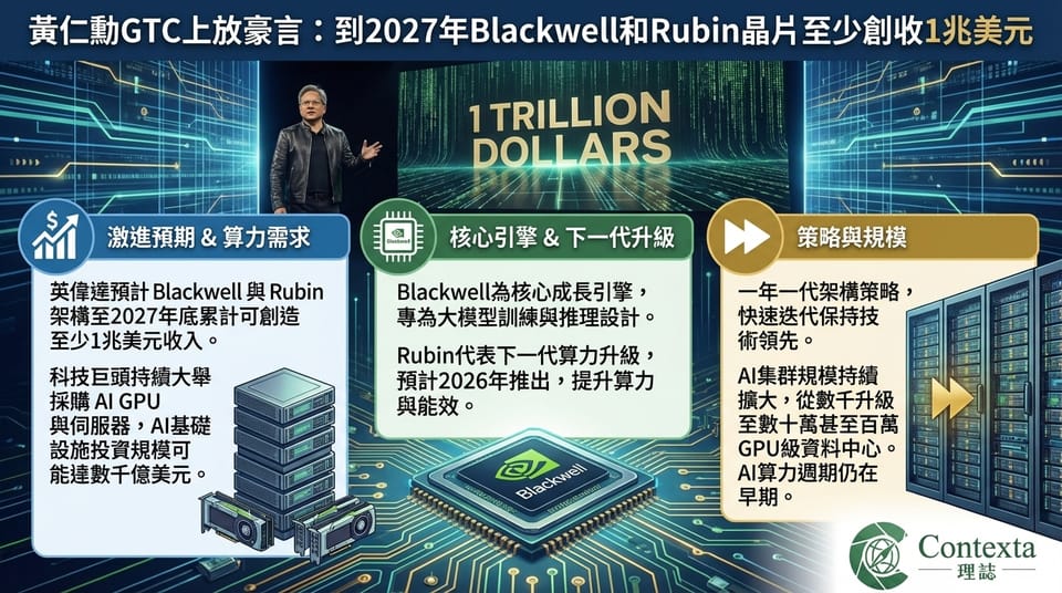 皮褸黃GTC上再放豪言：到2027年Blackwell和Rubin晶片至少創收1兆美元